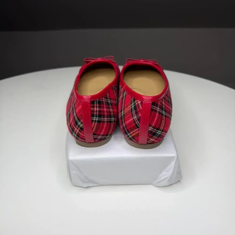 Talbots Red Plaid Ballet Flats Quilted Toe Cap Bow Flats Women’s‎ Size 9.5